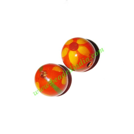 Picture of Wooden Painted Beads, Fancy Design Hand-painted beads, size 15mm, weight approx 1.4 grams