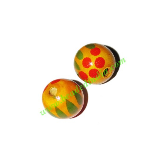 Picture of Wooden Painted Beads, Fancy Design Hand-painted beads, size 15mm, weight approx 1.4 grams