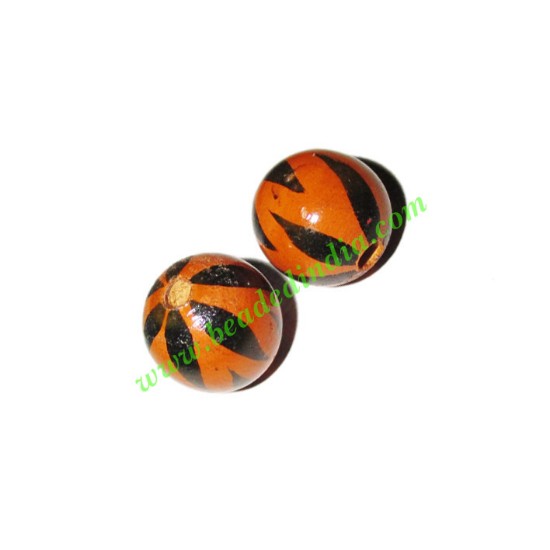 Picture of Wooden Painted Beads, Fancy Design Hand-painted beads, size 15mm, weight approx 1.4 grams