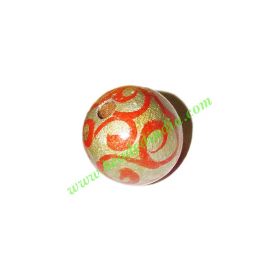 Picture of Wooden Painted Beads, Fancy Design Hand-painted beads, size 15mm, weight approx 1.3 grams