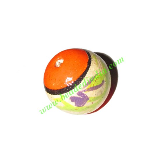 Picture of Wooden Painted Beads, Fancy Design Hand-painted beads, size 20mm, weight approx 2.95 grams