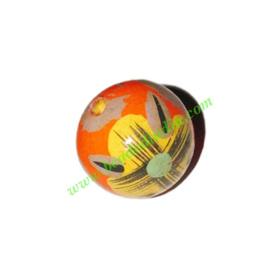 Picture of Wooden Painted Beads, Fancy Design Hand-painted beads, size 20mm, weight approx 2.95 grams