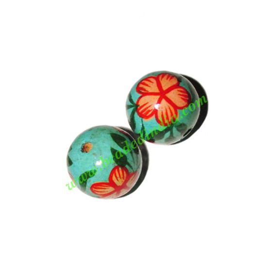 Picture of Wooden Painted Beads, Fancy Design Hand-painted beads, size 20mm, weight approx 2.95 grams