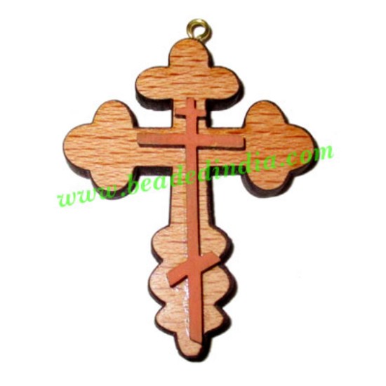 Picture of Handmade wooden cross (christian) pendants, size : 44x35x4mm