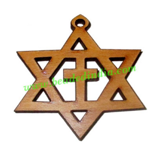 Picture of Handmade wooden star of david and cross pendants, size : 39x48x4mm