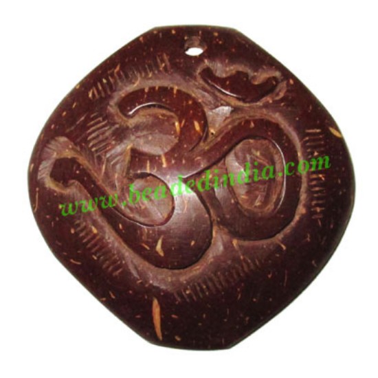 Picture of Handmade coconut shell wood Om pendants, size : 52x3mm