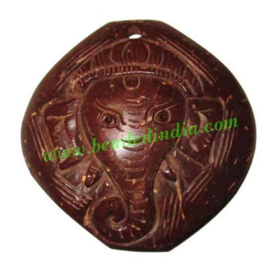 Picture of Handmade coconut shell wood Ganesha pendants, size : 52x3mm