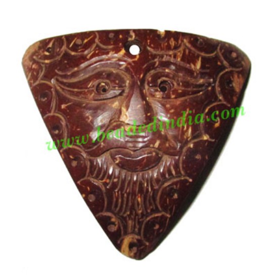 Picture of Handmade coconut shell wood Mahakaal pendants, size : 48x51x3mm