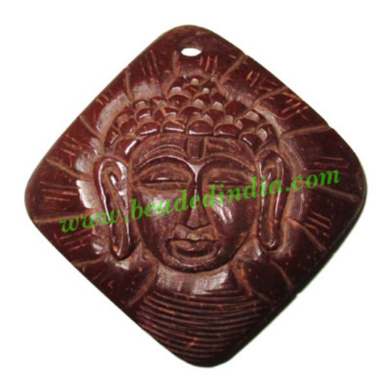 Picture of Handmade coconut shell wood Buddha pendants, size : 51x3mm