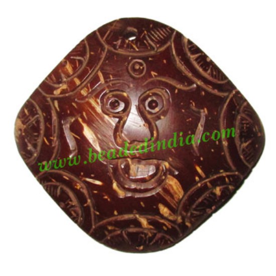 Picture of Handmade coconut shell wood Evil pendants, size : 59x63x3mm