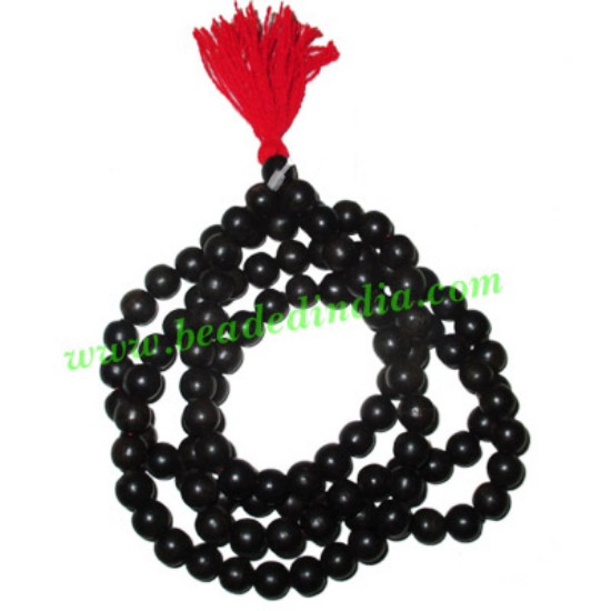 Picture of Ebony Black Dyed Wood Beads String (mala of 108 fine handmade 8mm round beads without knots)