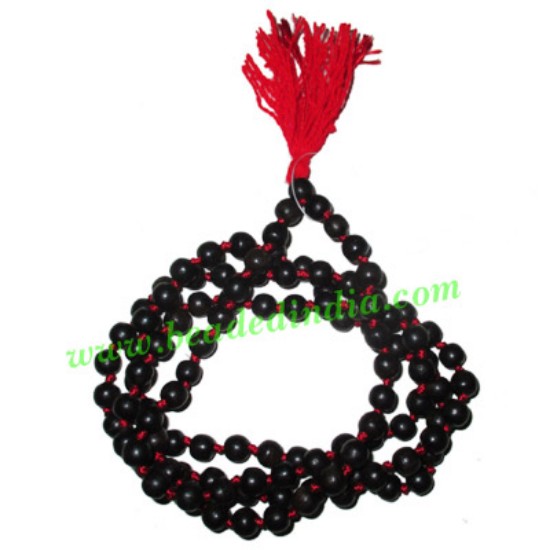 Picture of Ebony Black Dyed Wood Beads String (mala of 108 fine handmade 6mm round beads well knotted)
