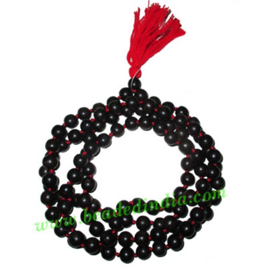 Picture of Ebony Black Dyed Wood Beads String (mala of 108 fine handmade 8mm round beads well knotted)
