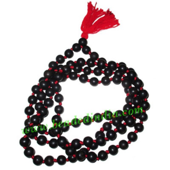 Picture of Ebony Black Dyed Wood Beads String (mala of 108 fine handmade 10mm round beads well knotted)