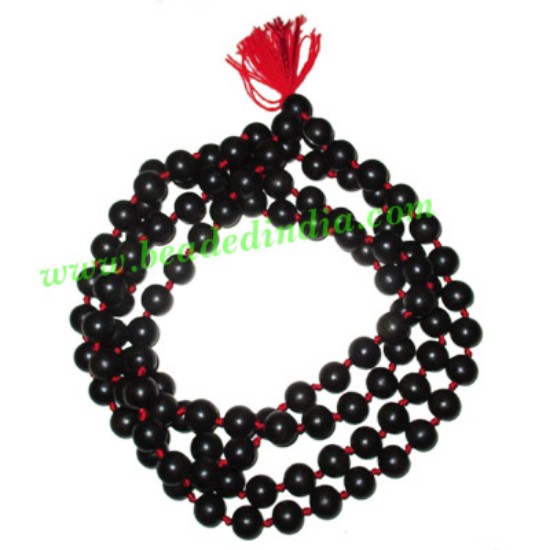 Picture of Ebony Black Dyed Wood Beads String (mala of 108 fine handmade 14mm round beads well knotted)