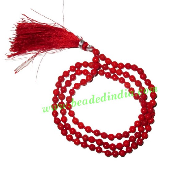 Picture of Coral Red 4mm round prayer beads mala of 108 beads