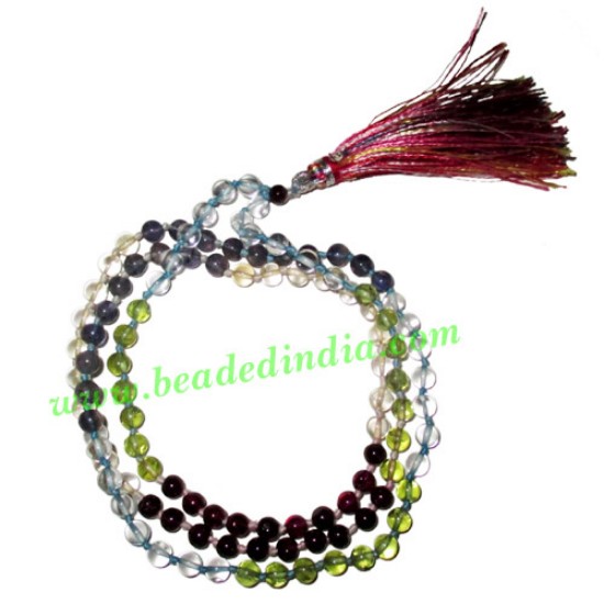 Picture of Multistone 5 color 4mm round prayer beads mala of 108 beads