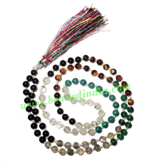 Picture of Multistone 6 color 4mm round prayer beads mala of 108 beads