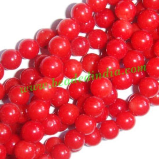 Picture of Red Coral 6mm round semi precious gemstone beads.
