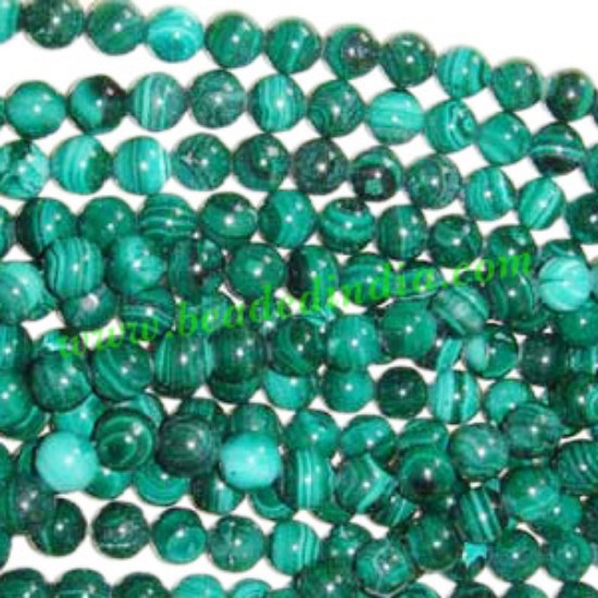 Picture of Malachite 8mm round semi precious gemstone beads.