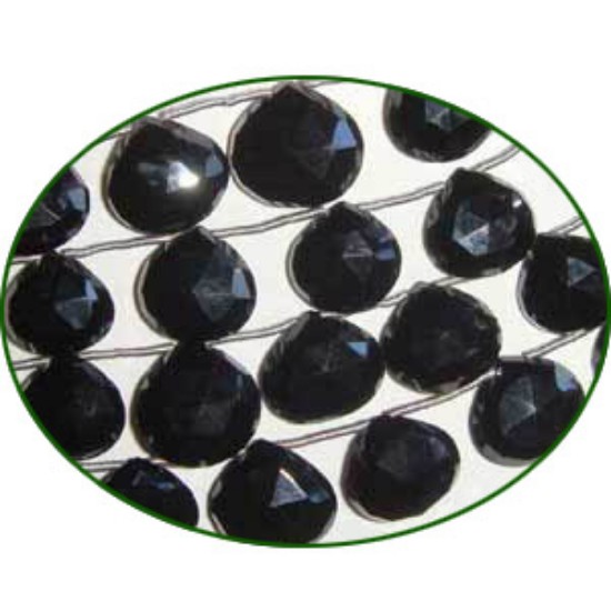 Picture of Fine Quality Black Onyx Briolette Faceted Heart, size: 9mm to 12mm