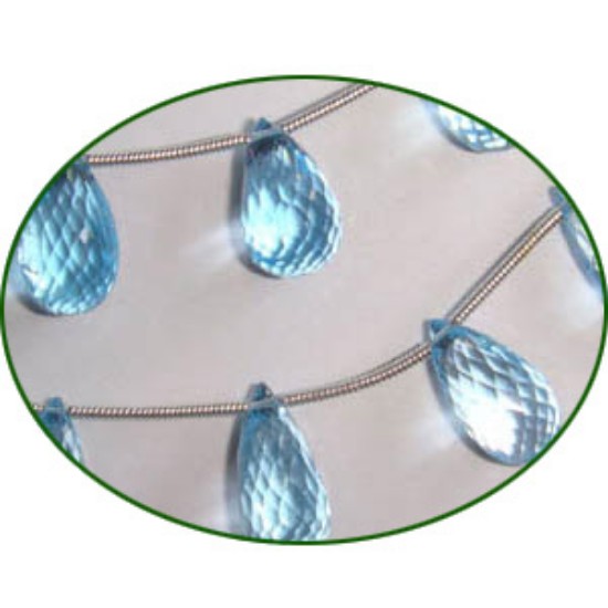 Picture of Fine Quality Blue Topaz Briolette Faceted Drops, size: 9mm to 12mm