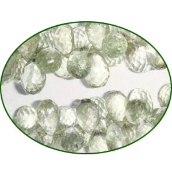 Picture of Fine Quality Green Amethyst Faceted Drops, size: 7mm to 9mm