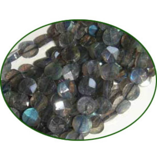Picture of Fine Quality Labradorite Faceted Machine Cut Coin, size: 5.5mm to 6mm