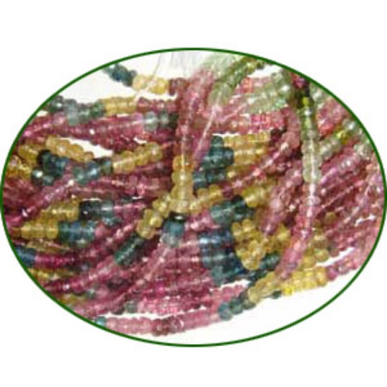 Picture of Fine Quality Multi Tourmaline Faceted Roundel, size: 3.5mm to 4mm